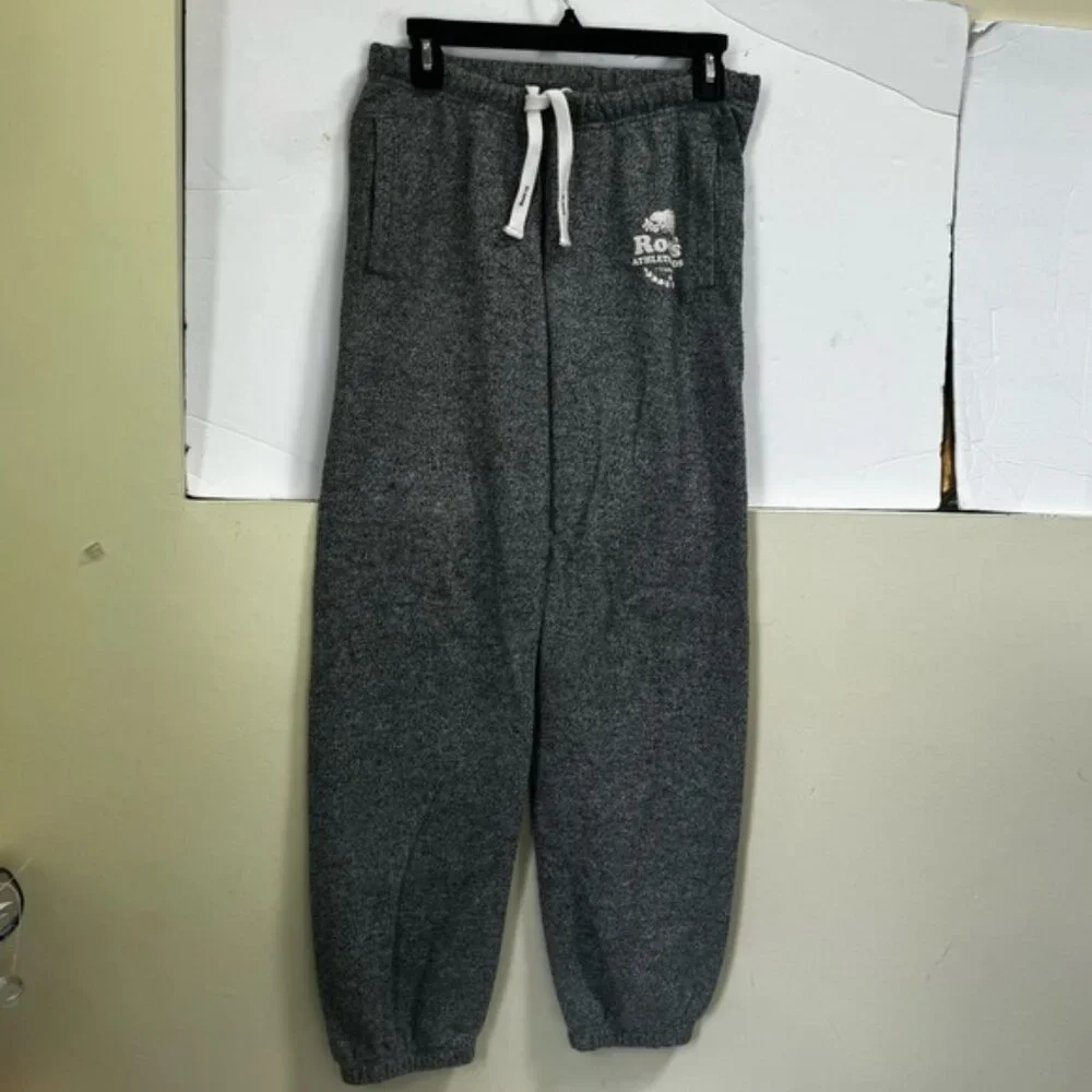 Roots Cotton Salt & Pepper Back Logo Pockets Cuff Sweatpant Track Pants Joggers - Picture 2 of 16